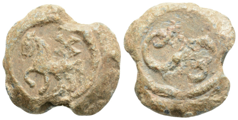 Byzantine lead seal. (6th century) Sergios chartularios, (10.2g 23mm Diameter)