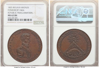 Republic bronze "Mountain of Potosi" Medal 1825 MS62 Brown NGC, cf. Fonrobert-9466 (there, in silver). 42mm. SIMON BOLIVAR LIBERATADOR DE COLOMBIA Y D...