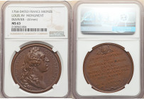 Louis XV bronze "Laying the Cornerstone of Equestrian Statue" Medal 1754-Dated MS63 NGC, Divo-152. 41mm. By Duvivier. LUD · XV REX CHRISTIANISS., Bust...