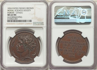 Republic bronze "Moral Sciences Society" Medal 1834-Dated MS62 Brown NGC, 37mm. By Dubois. Cornucopia edge. ΣVPAKOΣIΩN, head of Arethousa left; four d...