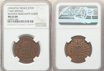 "Reunited Merchants Corps" bronze Jeton ND MS62 Brown NGC, Feuardent-5437. 28mm. An interesting piece where the legend extends on both sides. The obve...