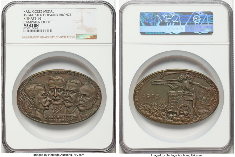 Wilhelm II bronze "Campaign of Lies" Medal 1914-Dated MS63 Brown NGC, Kienast-14...