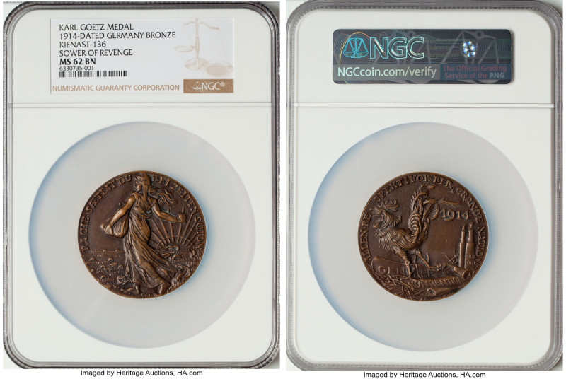 Wilhelm II bronze "Sower of Revenge" Medal 1914-Dated MS62 Brown NGC, Kienast-13...