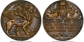 Wilhelm II bronze "Pact of Malice" Medal 1915-Dated MS65 Brown NGC, Kienast-160. 81mm. 139.4gm. By Karl Goetz. BVND DER TVECKE DER MCMXV, Seated figur...