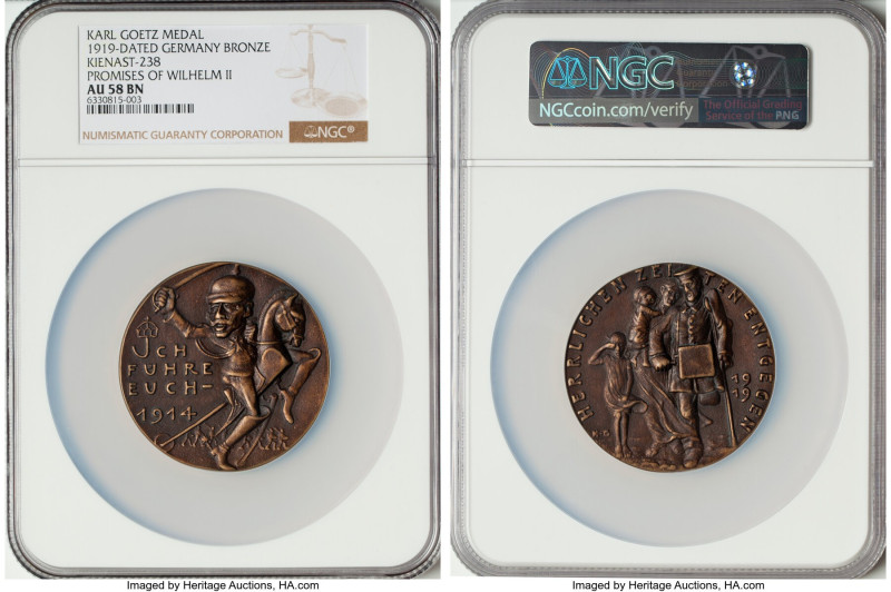 Wilhelm II bronze "Promises of Wilhelm II" Medal 1919-Dated AU58 Brown NGC, Kien...