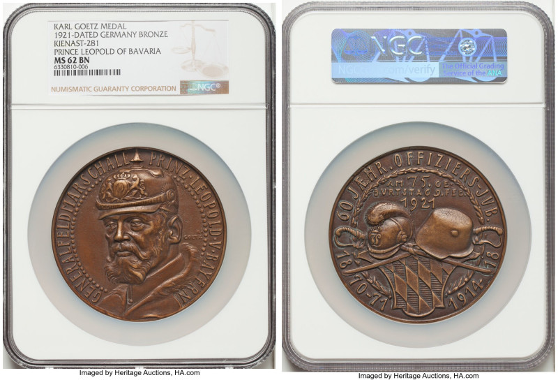 Wilhelm II bronze "Prince Leopold of Bavaria - 75th Birthday" Medal 1921-Dated M...