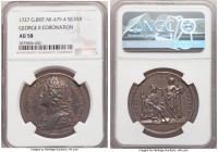 George II silver "Coronation" Medal 1727 AU58 NGC, Eimer-510, MI-II-479-4. 35mm. By J. Croker. GEORGIVS · II · D.G · MAG · BR · FR · ET · HIB · REX, B...