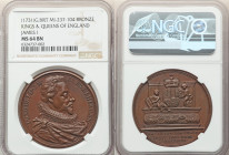 George II bronze "Kings & Queens of England - James I" Medal ND (1731) MS64 Brown NGC, Eimer-104, MI-237-104. 41mm. By Jean Dassier. IACOBUS I DG M BR...