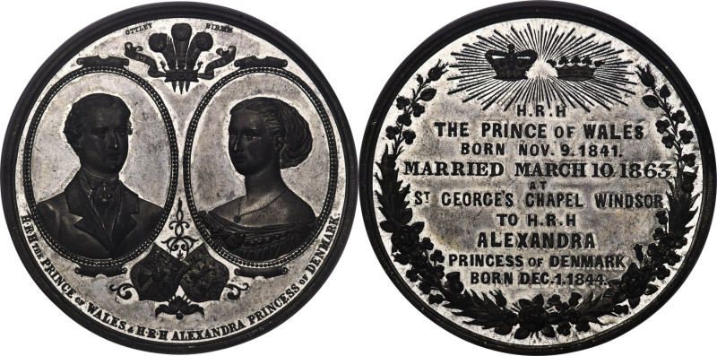 Victoria white-metal "Alexandra & Albert Wedding" Medal 1863 MS63 NGC, BHM-2767....