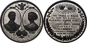 Victoria white-metal "Alexandra & Albert Wedding" Medal 1863 MS63 NGC, BHM-2767. 65mm. By J. Ottley. H•R•H THE PRINCE OF WALES & H•R•H ALEXANDRA PRINC...