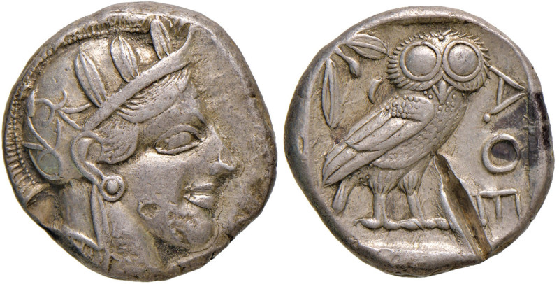 ATTICA Atene - Tetradramma (454-404 a.C.) Testa elmata di Atena a d. - R/ Civett...