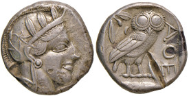 ATTICA Atene - Tetradramma (454-404 a.C.) Testa elmata di Atena a d. - R/ Civetta di fronte - S.Cop. 31 AG (g 17,18) Tacca di verifica al R/ 
qSPL