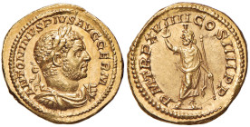 Caracalla (211-217) Aureo - Busto laureato, drappeggiato e corazzato a d. - R/ Serapide stante a s. - RIC 280 AU (g 6,56) RRR Uno splendido esemplare ...