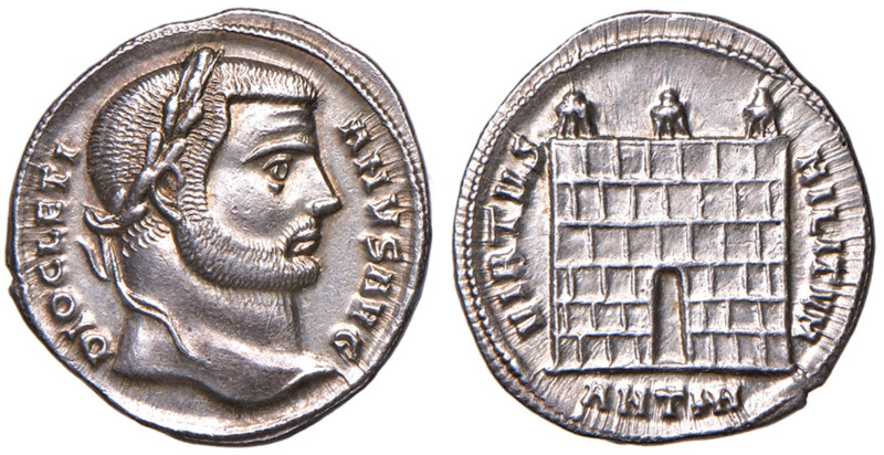 Diocleziano (284-305) Argenteo (Antiochia) Testa laureata a d. - R/ Porta d’acca...