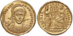 Costanzo II (337-361) Solido - Busto elmato di fronte - R/ Roma e Costantinopoli sedute - RIC 291 AU (g 4,37) Ex Roma Numismatics, 21, 2021, lotto 770...