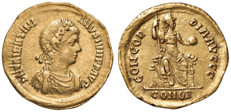 Valentiniano II (388-392) Solido (Costantinopoli) - Busto diademato e drappeggia...