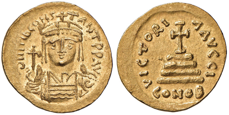 Tiberio II (578-582) Solido - Busto diademato di fronte - R/ Croce potenziata - ...