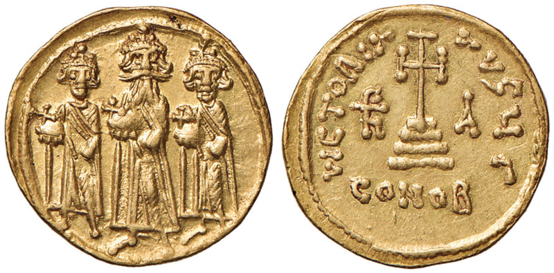 Eraclio (610-641) Solido - Gli imperatori stanti di fronte - R/ Croce potenziata...