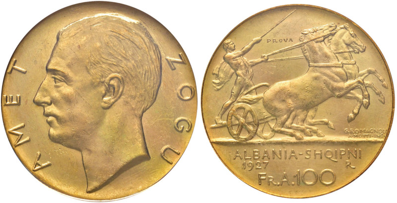 ALBANIA Zog (1925-1939) 100 Franga 1927 senza stelle sotto il busto Prova - P.P....