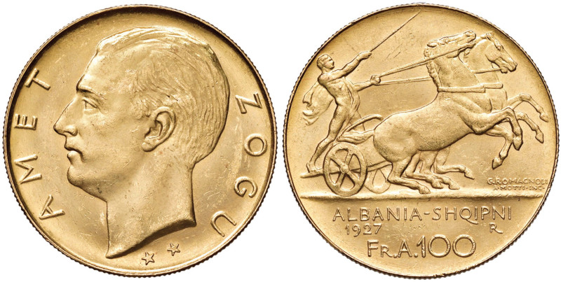 ALBANIA Zog (1925-1939) 100 Franga 1927 Due stelle sotto la testa - Fr. 1 AU (g ...