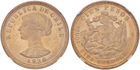CILE 100 Pesos 1926 - AU In slab NGC MS 64+ 5786299-004
MS 64+