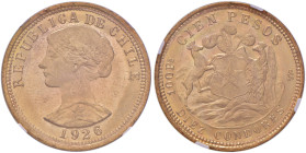 CILE 100 Pesos 1926 - AU In slab NGC MS 64 5786299-002
MS 64