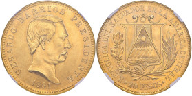 EL SALVADOR 20 Pesos 1861 (restrike 1960) - Fr. Manca AU R In slab NGC MS64 (c. 1960 fantasy essai) cod. 5887105-043
MS 64