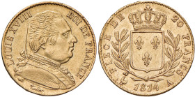 FRANCIA Luigi XVIII (1814-1824) 20 Franchi 1814 A - KM 706 AU (g 6,40)
BB/SPL