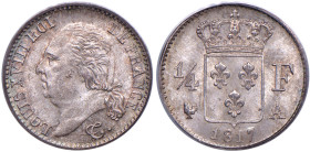 FRANCIA Luigi XVIII (1814-1824) Quarto di franco 1817 A - KM 714.1 AG Conservazione eccezionale. In slab PCGS MS65 cod. 150226.65/06936478
MS 65