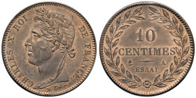 FRANCIA Carlo X (1824-1830) 10, 5 e 2,50 Centesimi Essai - Gad. 201 ecc. CU (g 15,19 + 7,49 + 3,76) RRR Piccola ossidazione al R/ del 5 centesimi ma e...