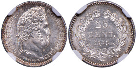 FRANCIA Luigi Filippo I (1830-1848) 25 Centimes 1845 B - Gad. 357; KM 755.2 AG In slab NGC MS 65 cod. 2756739-039
MS 65