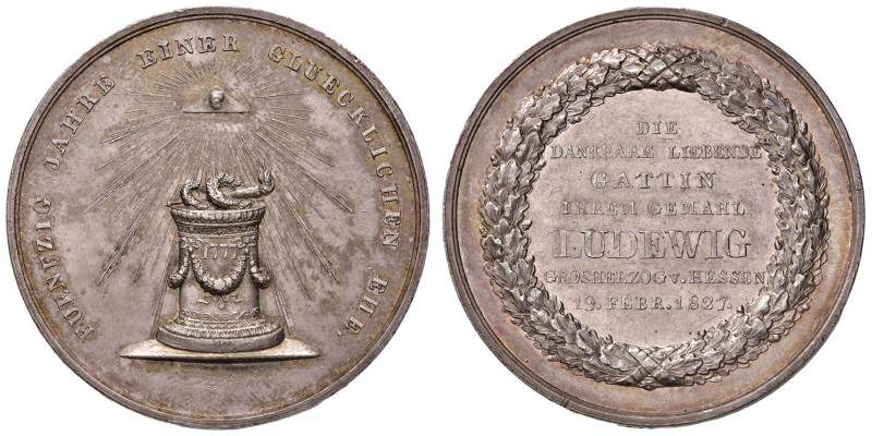 GERMANIA Hessen-Darmstadt - Ludwig I (1806-1830) Medaglia 1827 per le nozze d’or...