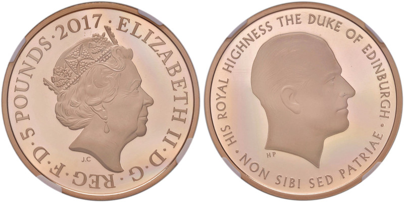 INGHILTERRA Elisabetta II (1952-2022) 5 Sterline 2017 Prince Philip celebrating ...
