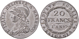 ITALIA TORINO Repubblica Subalpina (1800-1802) 20 Franchi A. 10 Prova in metallo bianco, bordo liscio - MB (g 3,78) RRR Domenico Luppino, Prove e prog...