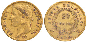 ITALIA IMPERO FRANCESE Napoleone (1804-1814) Torino - 20 Franchi 1809 - Gig. 14 AU (g 6,42) RRR Modesti depositi
qBB
