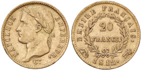 ITALIA IMPERO FRANCESE Napoleone (1804-1814) Roma - 20 Franchi 1812 - Gig. 17 AU (g 6,43) Modesti graffietti e piccoli depositi al R/
BB