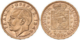 LIECHTENSTEIN Franz Josef II (1938-1989) 20 Franchi 1946 - KM Y14 AU (g 6,45)
FDC