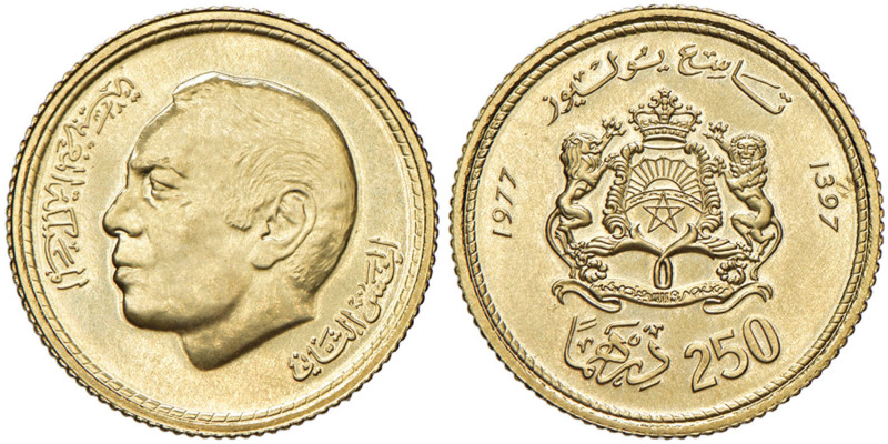 MAROCCO AL-Hassan II (1962-1999) 250 Dirhams 1397 (1977) - KM Y66 AU (g 6,52)
F...