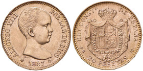 SPAGNA Alfonso XIII (1886-1931) 20 Pesetas 1887 PGV - KM 693 AU (g 6,47) Minimi segnetti al D/
qFDC