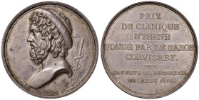 Medaglia 1810 Clinica del Barone Corvisart - D/ Busto di Esculapio a sx. Alle spalle il bastone con avvinto il serpente. In basso: Duprè F. R/ “PRIX D...