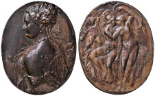 Bianca Cappello (1548-1587) Medaglia - AE (g 61,55 - Ø 67x53 mm) Forellino otturato. Solo 2 pezzi noti con D/ e R/, uno al Museo Correr e questo esemp...