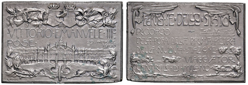 MILANO Ferrovie dello Stato - Placchetta 1906 Posa della prima pietra della nuov...