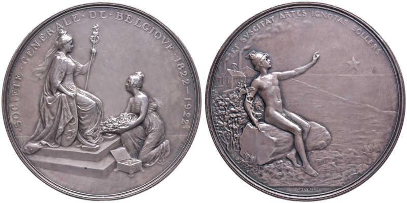 BELGIO Medaglia 1922 - “100° Anniversario della Società Generale Belga”. G. Devr...