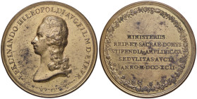 FIRENZE Ferdinando III (1790-1801) Medaglia 1792 - Opus: Siries (indicato come SCALPTOR MONETARIUS) MD (g 110 - Ø 58 mm) RRR Mancanze nella doratura
...