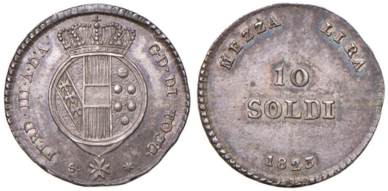 FIRENZE Ferdinando III (1814-1824) 10 Soldi 1823 - MIR 439/2 AG (g 1,89) Bella p...