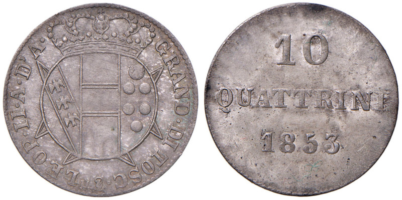 FIRENZE Leopoldo II (1824-1859) 10 Quattrini 1853 - MIR 460/3 MI (g 1,87) Conser...