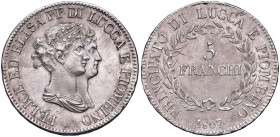 LUCCA Felice ed Elisa Baciocchi (1805-1814) 5 Franchi 1807 - Gig. 4 AG (g 24,99)
SPL