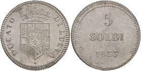 LUCCA Carlo Lodovico di Borbone (1824-1847) 5 Soldi 1833 - MIR 254 MI (g 3,25) R Conservazione eccezionale
FDC