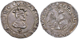MESSINA Carlo V (1516-1556) 4 Tarì 1555 (?, data ribattuta) - MIR 287/1 AG (g 11,74) Leggermente ribattuto ma bell’esemplare dalla patina delicata
qS...