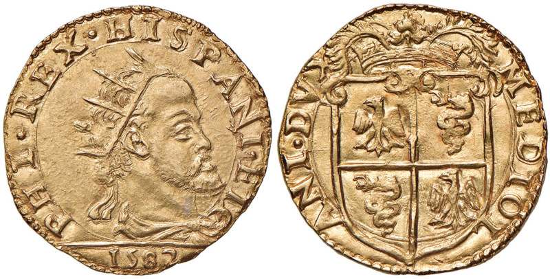 MILANO Filippo II (1556-1598) Doppia 1582 o forse è il rarissimo millesimo 1587 ...